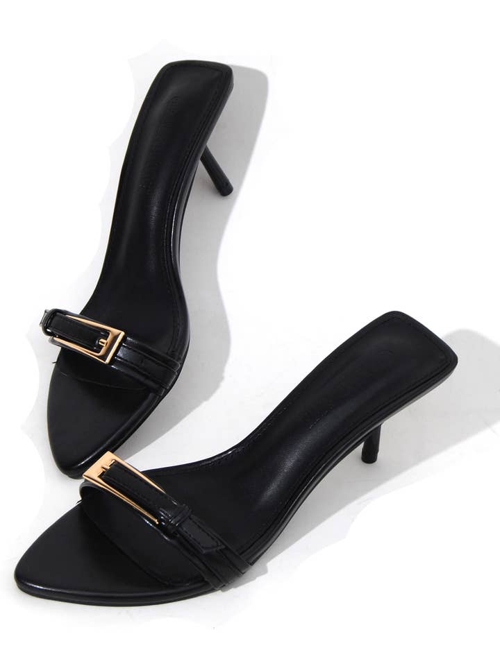 Buckle Classic Strap Mid Kitten Small Heel Mule for wholesale by Azarayah