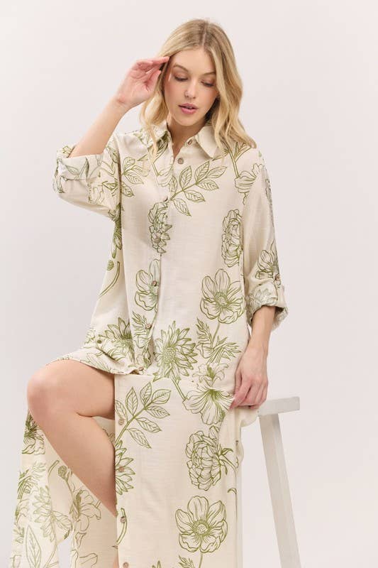 Pink Irene Wholesale - Wholesale Dress - Women's - Women Woven Floral Print Button-Down Maxi Dress29