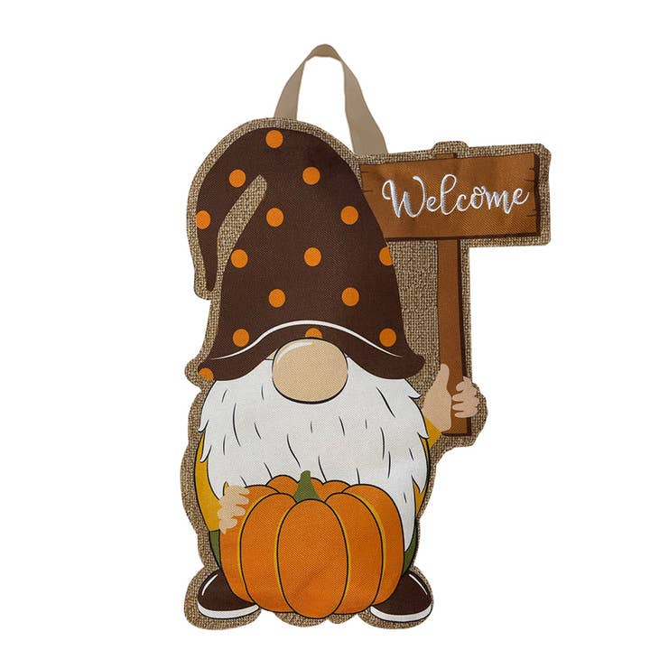 Briarwood Lane - Wholesale Door Hanger - Fall Gnome Burlap Door Hanger