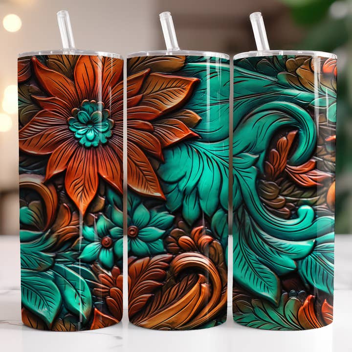 3D Teal Leather for wholesale by Triple D's Tumblers n More