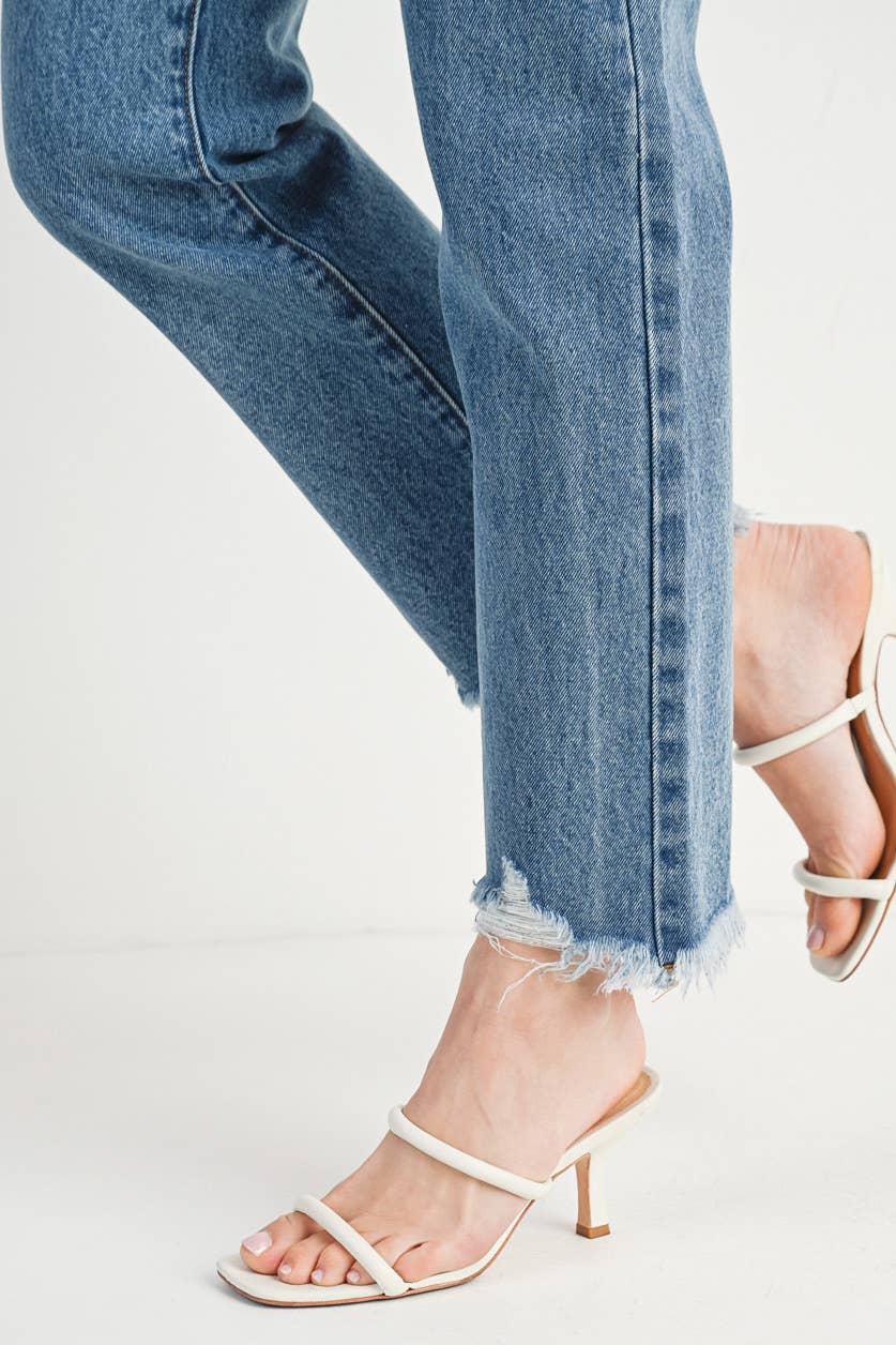 Bluivy - Wholesale Jeans - Women's - HIGH RISE STRAIGHT LEG DISTRESSED RAW HEM JEANS16