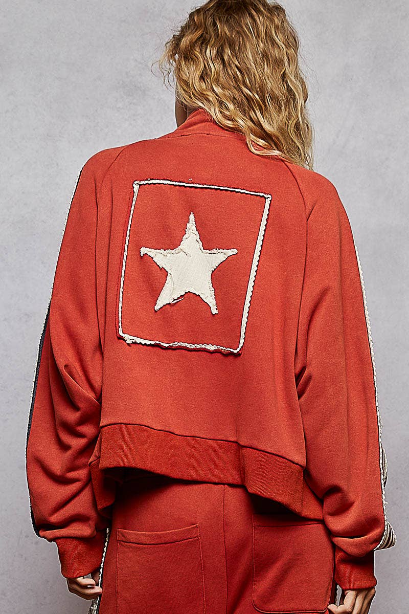 Pol Clothing - Wholesale Jacket - Women's - Long sleeve French terry star patch striped elastic jacket4