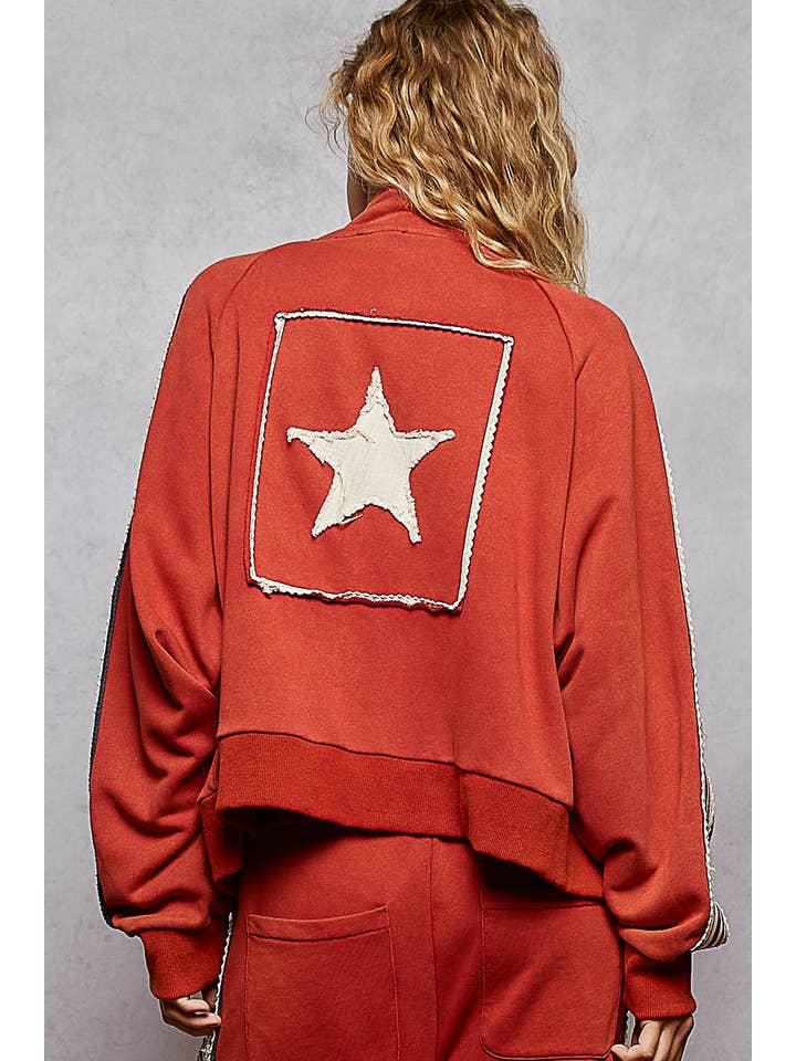 Pol Clothing - Wholesale Jacket - Women's - Long sleeve French terry star patch striped elastic jacket4