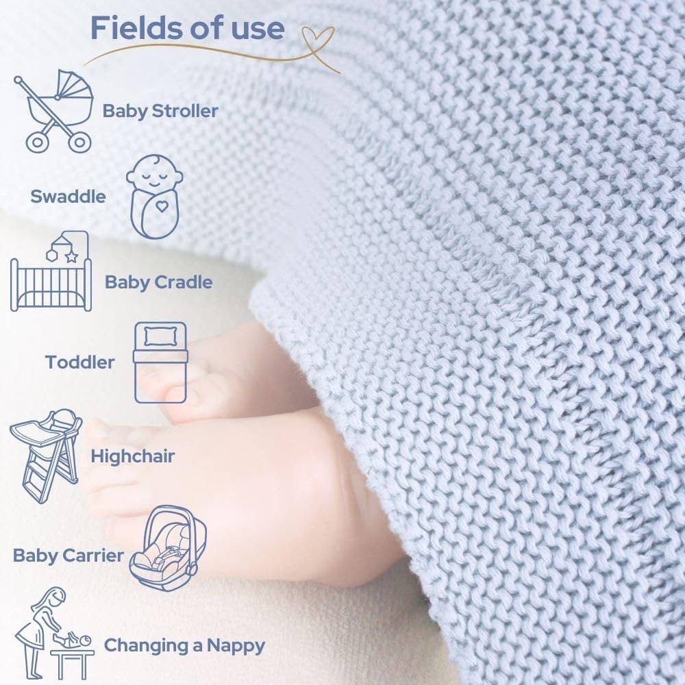 Little Dedi Knitted Blanket Alina 80x100cm - Baby Blue for wholesale on Faire1