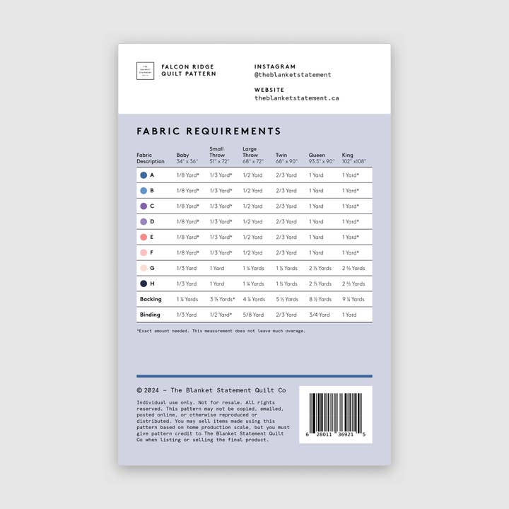 The Blanket Statement – wholesale Sömnadskit – Falcon Ridge pappersmönster2