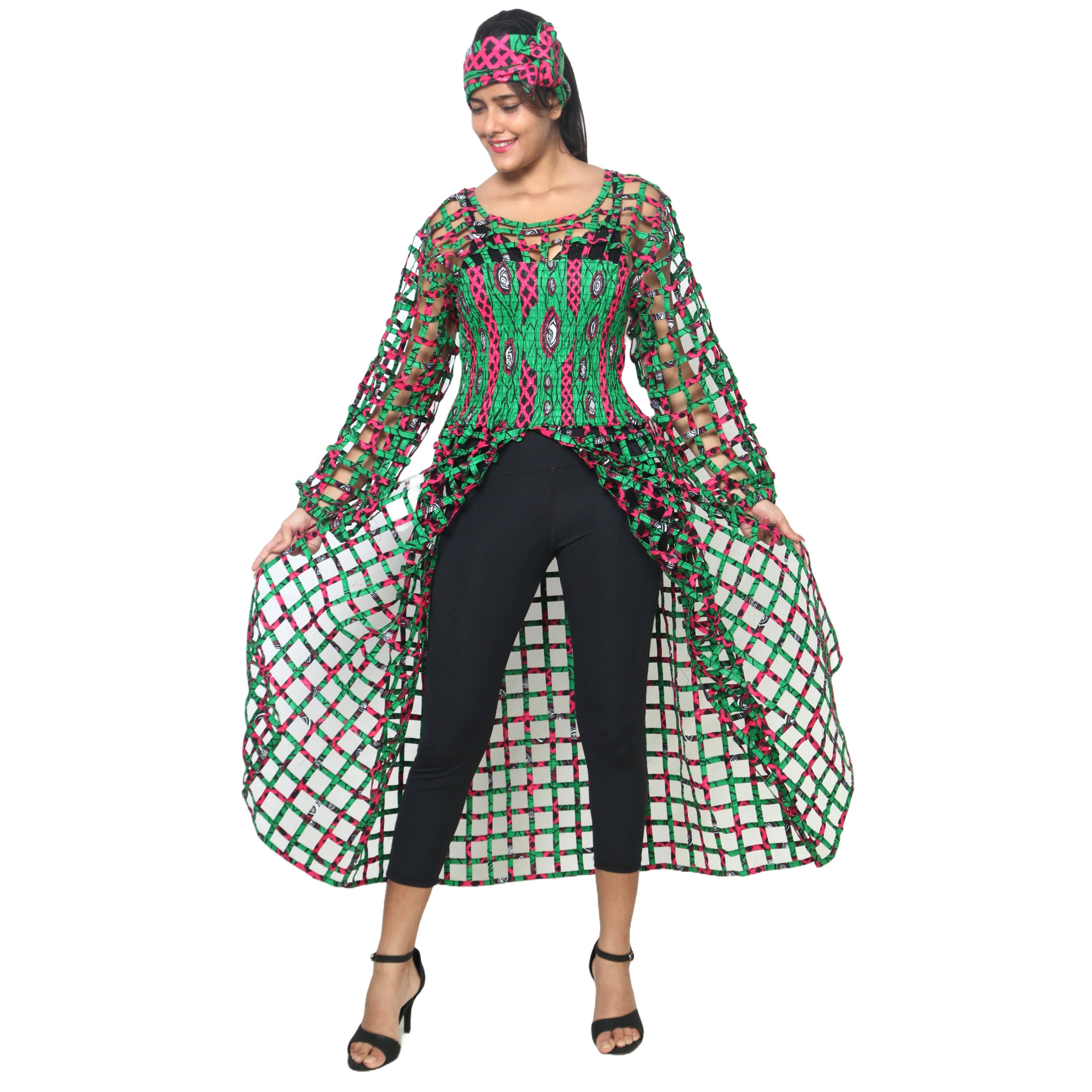 African Stars - Wholesale Dress - Women's - Women's Long Sleeve Smocked Bodice Cage Dress -- FI-ST1229