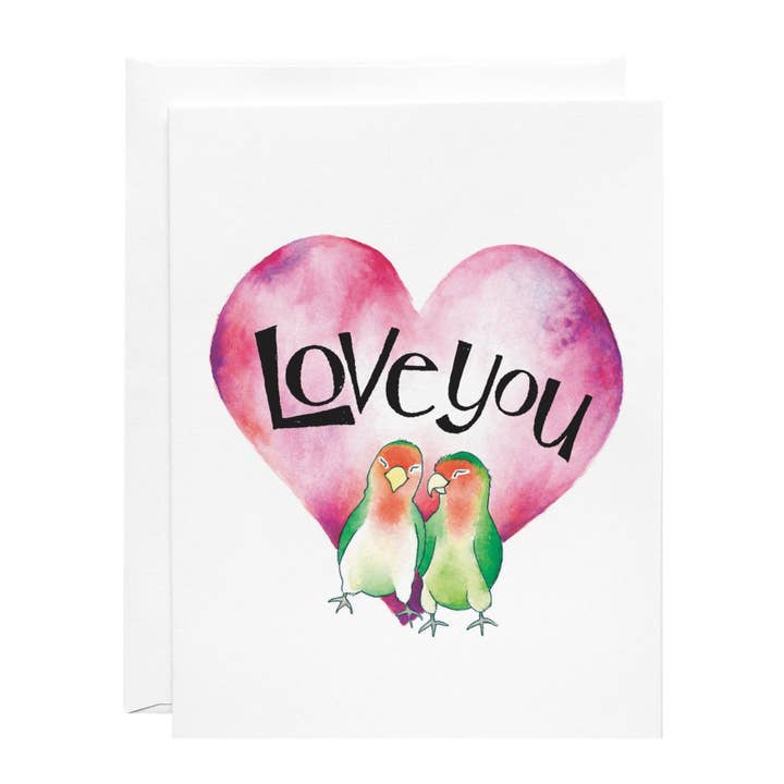 Greeting Card - Love You - Love Birds for wholesale by Found and Lost Art