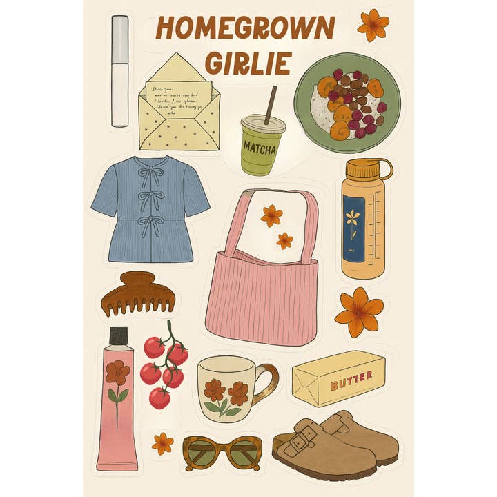 Homegrown Girlie Sticker Sheet – Cozy Aesthetic California Sticker Sheet – Iconic LA Landmarks & West Coast Journal Stickers for wholesale by inviting affairs paperie