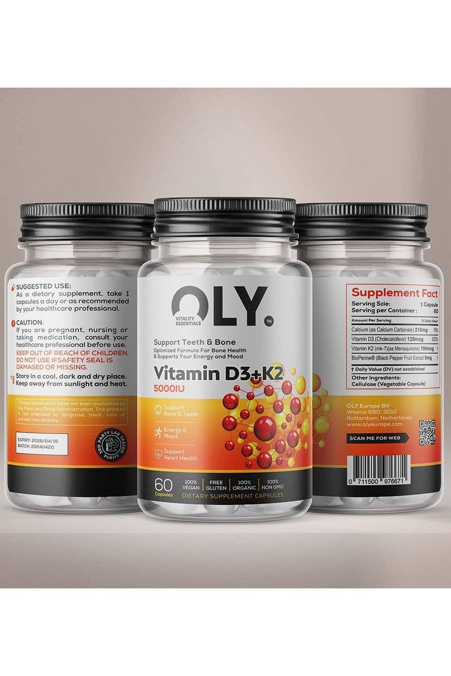 OLY Europe - Wholesale Oral Supplement/Vitamin - Oly - Vitamin D3+K2, 5000IU - 60 vcaps1