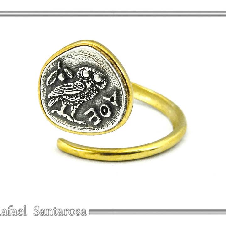 RAFAEL SANTAROSA - Venta al por mayor Anillos grandes/de cóctel - Anillo ajustable moneda búho en plata de ley