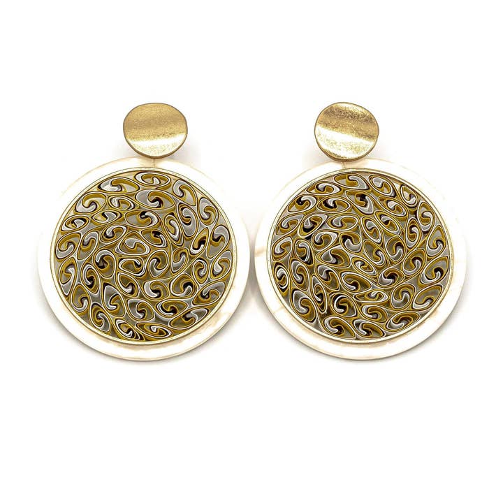 Large round mandala earrings in paper for wholesale by KLK