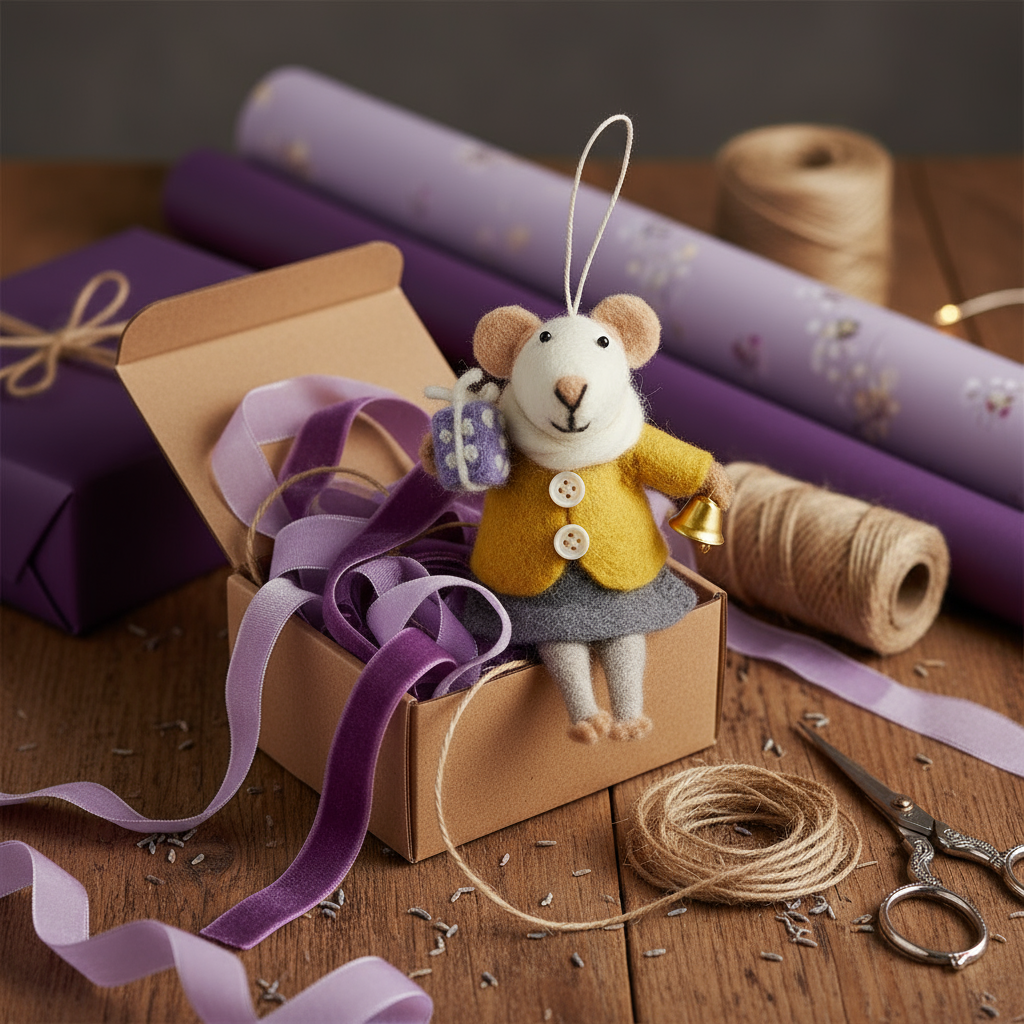 Felt So Good - Wholesale Ornament - Handmade Felt Agnes Mouse Fair Trade Hanging Decoration3