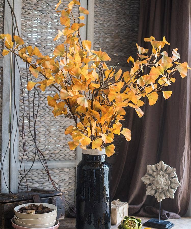 Rustic Reach - Vente Plantes artificielles - Tige de feuille de ginkgo artificielle jaune de 37 pouces de haut4