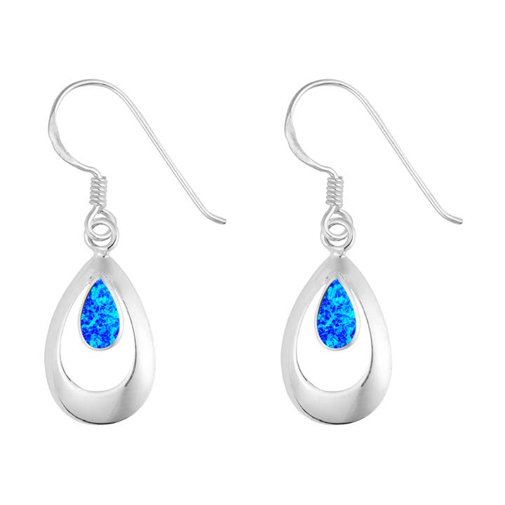 Beautiful 925 Silver Blue Opal Teardrop Earrings (USA-DDP) for wholesale by Silver Jewellery Cavern Wholesale