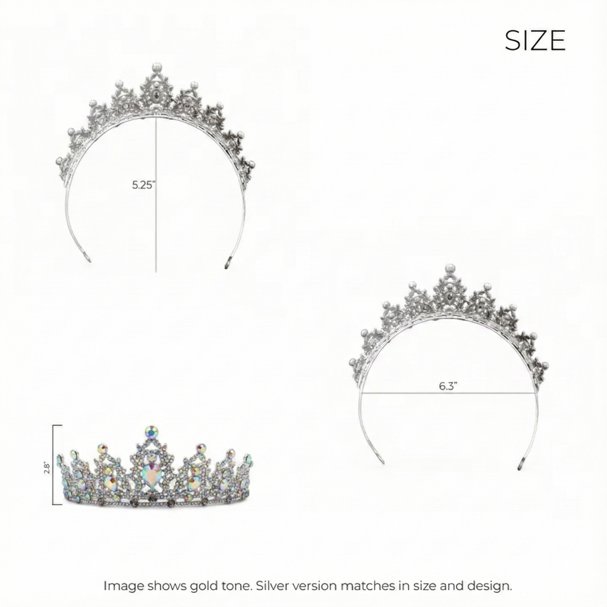 Crover - Wholesale Tiara - Women's - Silver Royal Crystal Crown Tiara – AB Rhinestone Filigree3