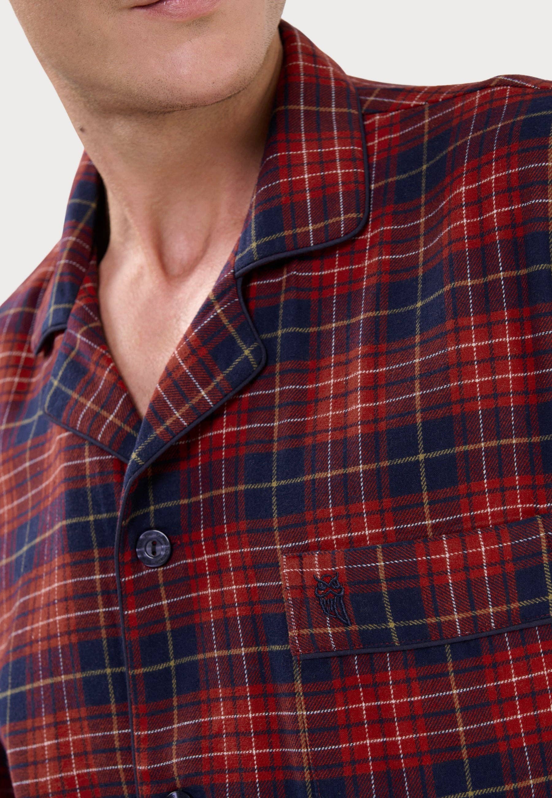 Men's Long Lapel Pajamas Cotton Flannel - Red 2820 for wholesale on Faire3