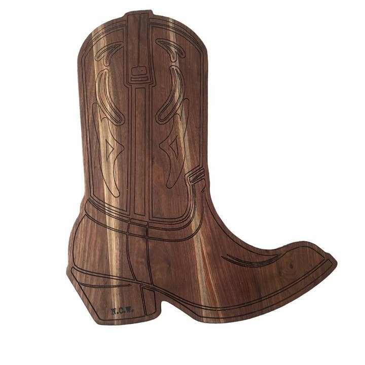 Nickel City Woodworking - Wholesale Cutting board - Engraved Cowboy Boot Cutting Board