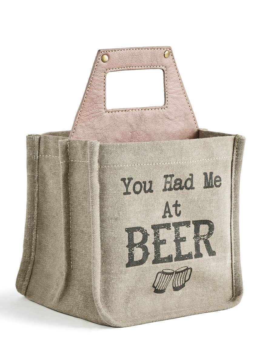 Mona B. - Wholesale Beer/Wine Caddy - Up-Cycled Canvas and Vegan Leather Beer/Wine Caddy