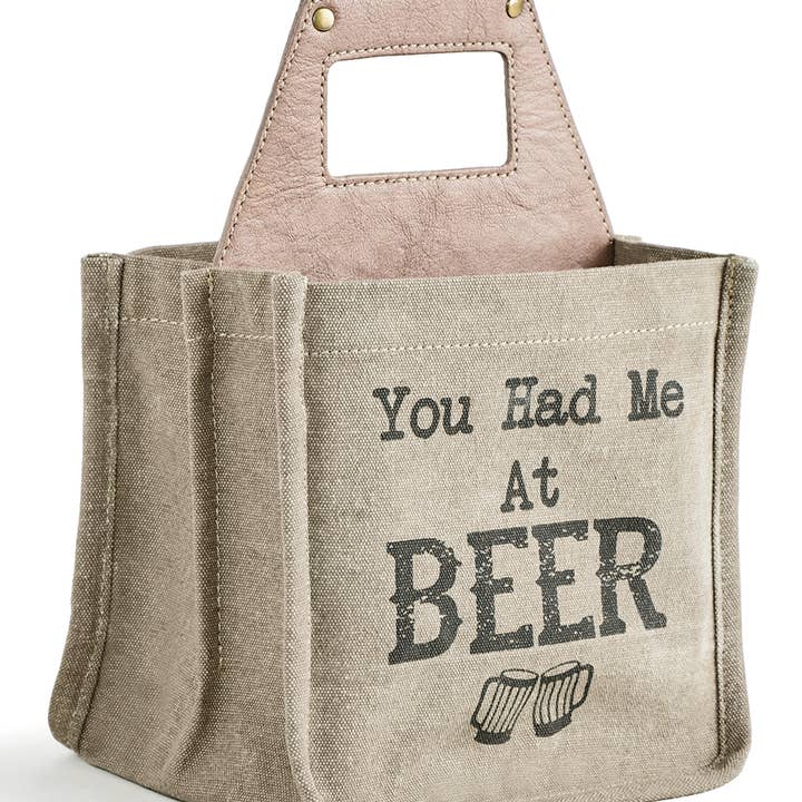 Mona B. - Wholesale Beer/Wine Caddy - Up-Cycled Canvas and Vegan Leather Beer/Wine Caddy0