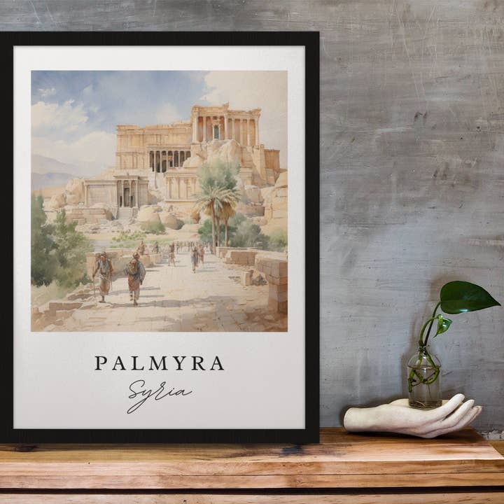 Palmyra traditional travel art - Syria, Palmyra poster, Wedding gift, Birthday present, Custom Text, Personalized Gift for wholesale by Premium Travel Art