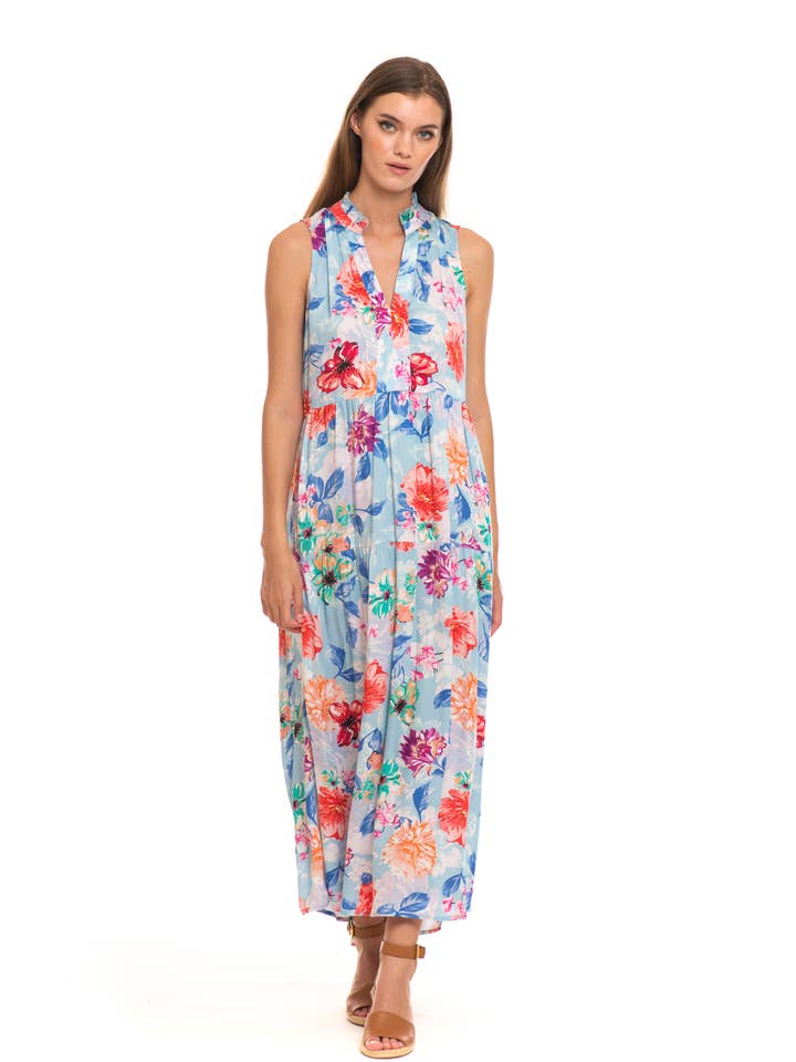 VESTIDO CHAMBRAY ALVA MANDARÍN para venta al por mayor de Tolani