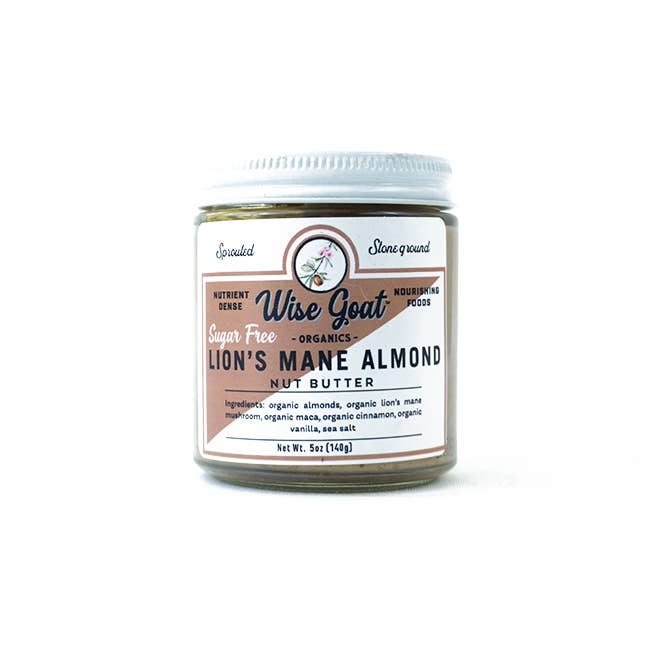 Lion's Mane Almond Butter SUGAR-FREE for wholesale by Wise Goat Organics LLC
