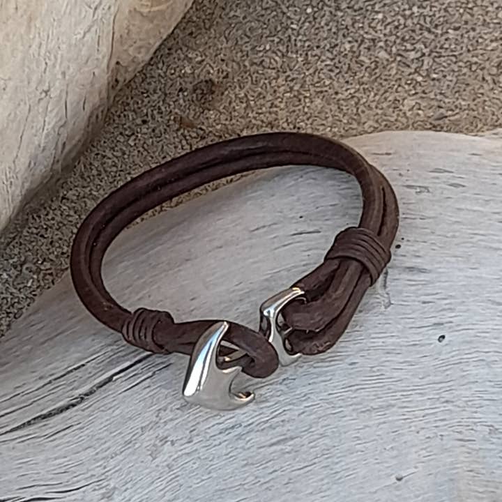 marenostrum créations - Wholesale Woven/Braided Bracelet - Stainless steel anchor leather bracelet4