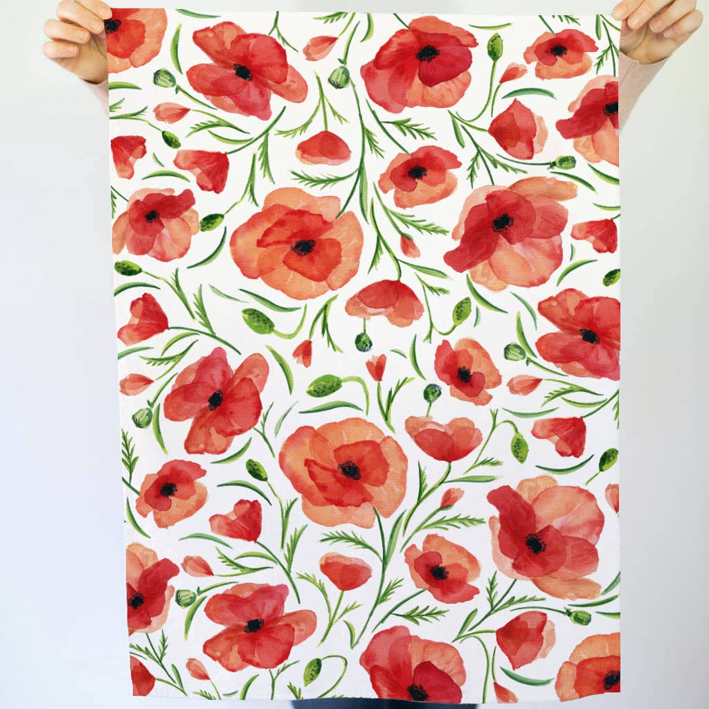 Watercolor Wednesday – wholesale Tea towel – Red Poppy Tea Towel | Watercolor Wildflower Kitchen Towel5