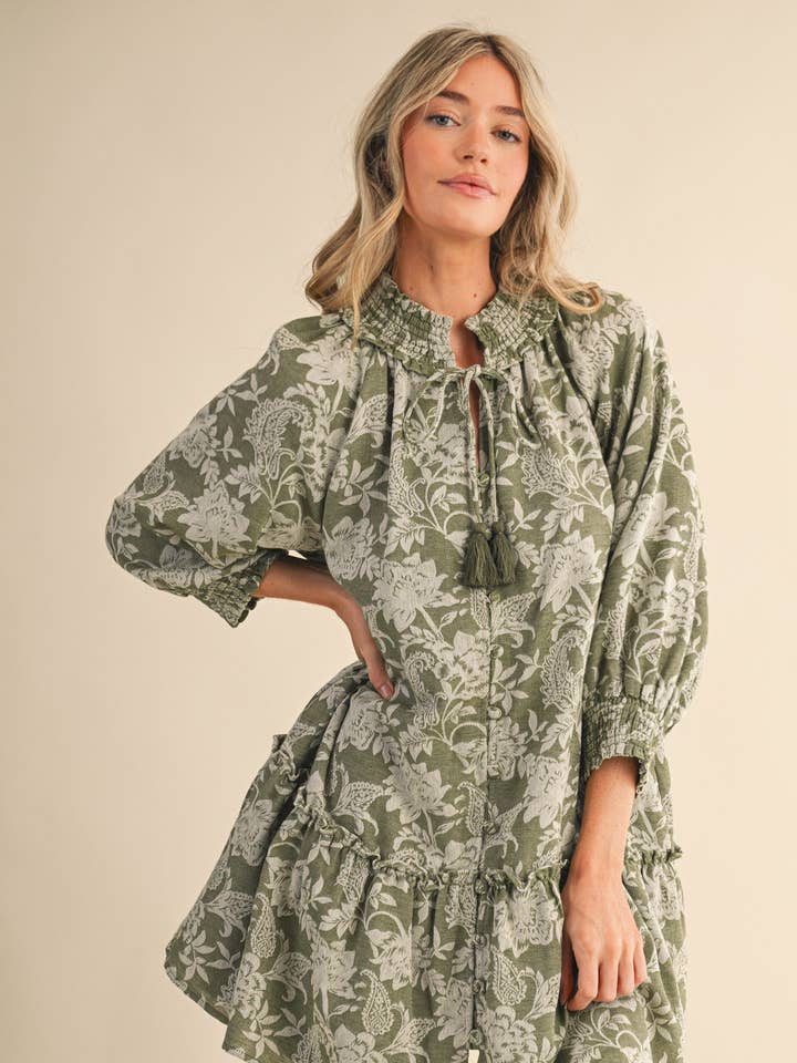 FLORAL JACQUARD SMOCKED MINI DRESS MDR4462 for wholesale by &MERCI