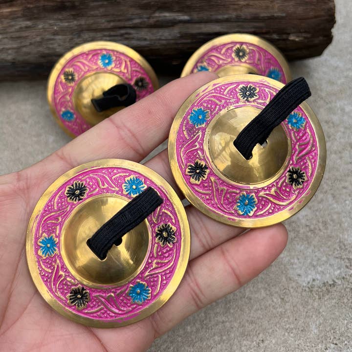Lungta Imports – wholesale Musical instrument – 2 Pairs Brass Floral Finger Cymbals Zills for Belly Dance12