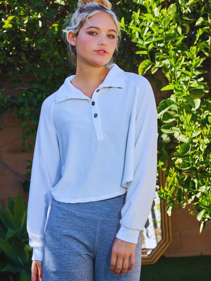 BUCKETLIST INC - Wholesale Knit Top - Women's - T2597 Textured Solid Button Closure High Neck Top5