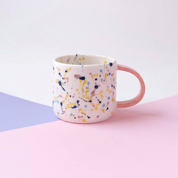 Porcelain splatter mug, color splatter cup for wholesale by Textura Ceramics