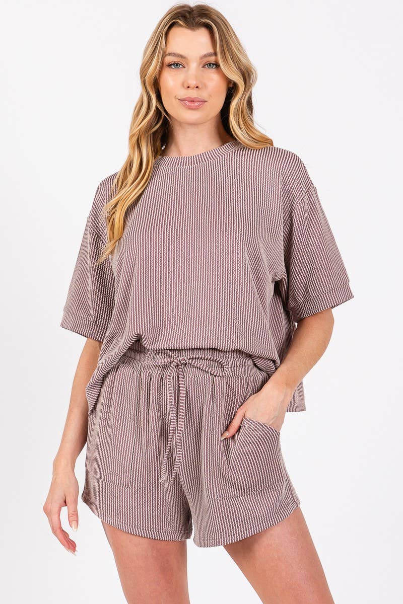 Sewn and Seen - Wholesale Lounge Set - Women's - RIBBED ROUND NECK TOP AND SHORTS SET52