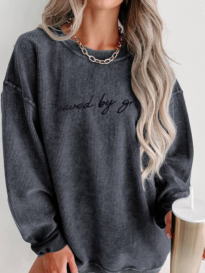 Lovesoft - Wholesale Sweatshirt - Women's - Casual Sweatshirt with Embroidery Saved by Grace4