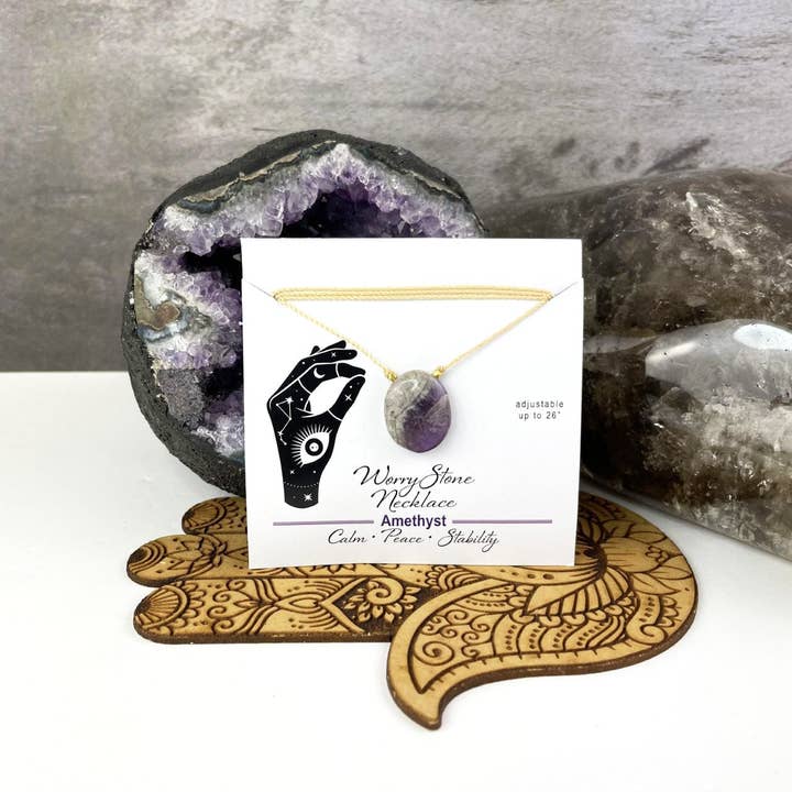 Rock Paradise - Wholesale Pendant/charm necklace - Worry Stone Necklace on Cord - Crystal Thumb Stone - Adjusta2