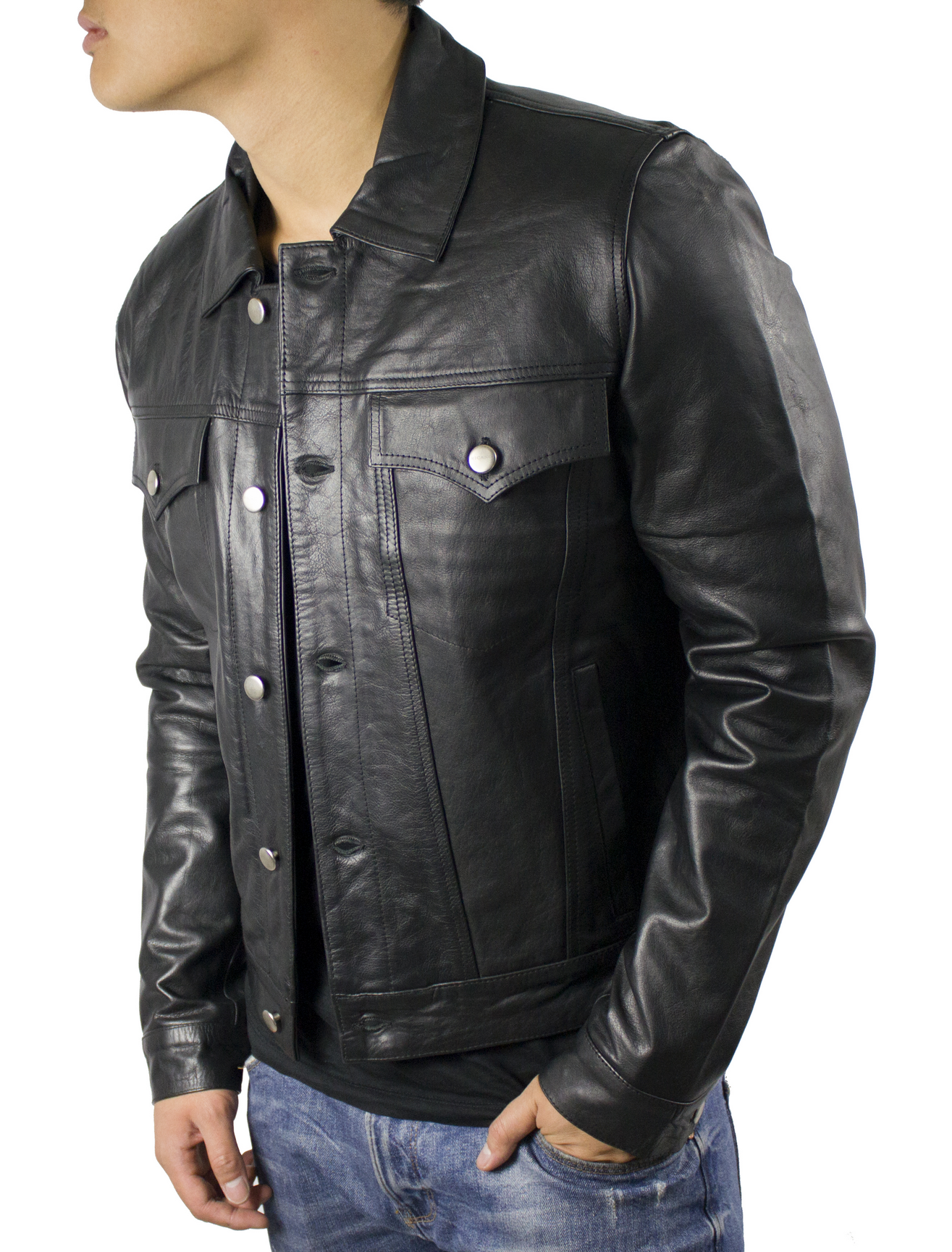 Schwarz Herren Lederjacke Jeans JKT - Cow Waxy für den Großhandel auf Faire1