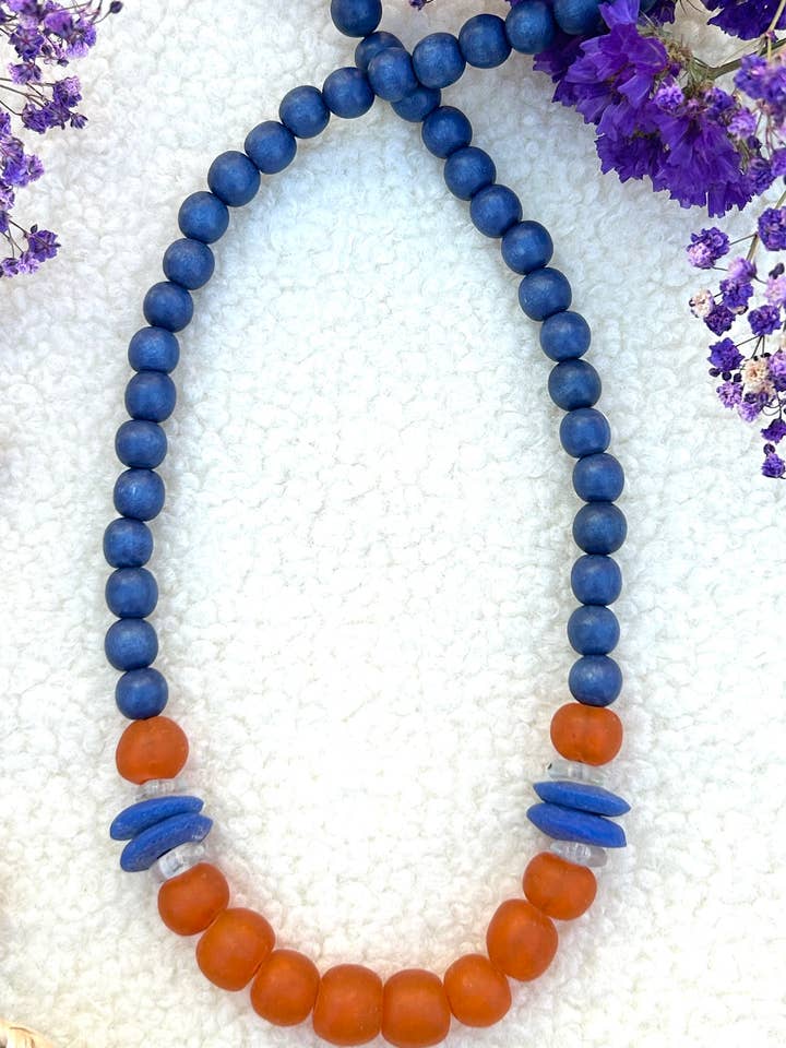 Wooden beaded necklace Auburn University game day jewelry for wholesale by April Mae Designs