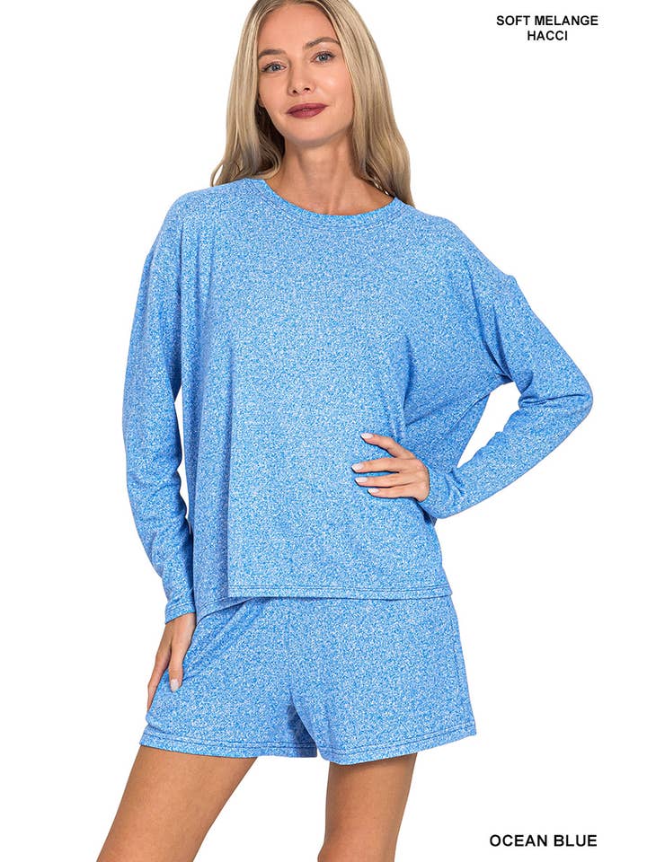 Vanilla Monkey - Wholesale Lounge Set - Women's - Soft Melange Long Sleeve Tee And Shorts Set4