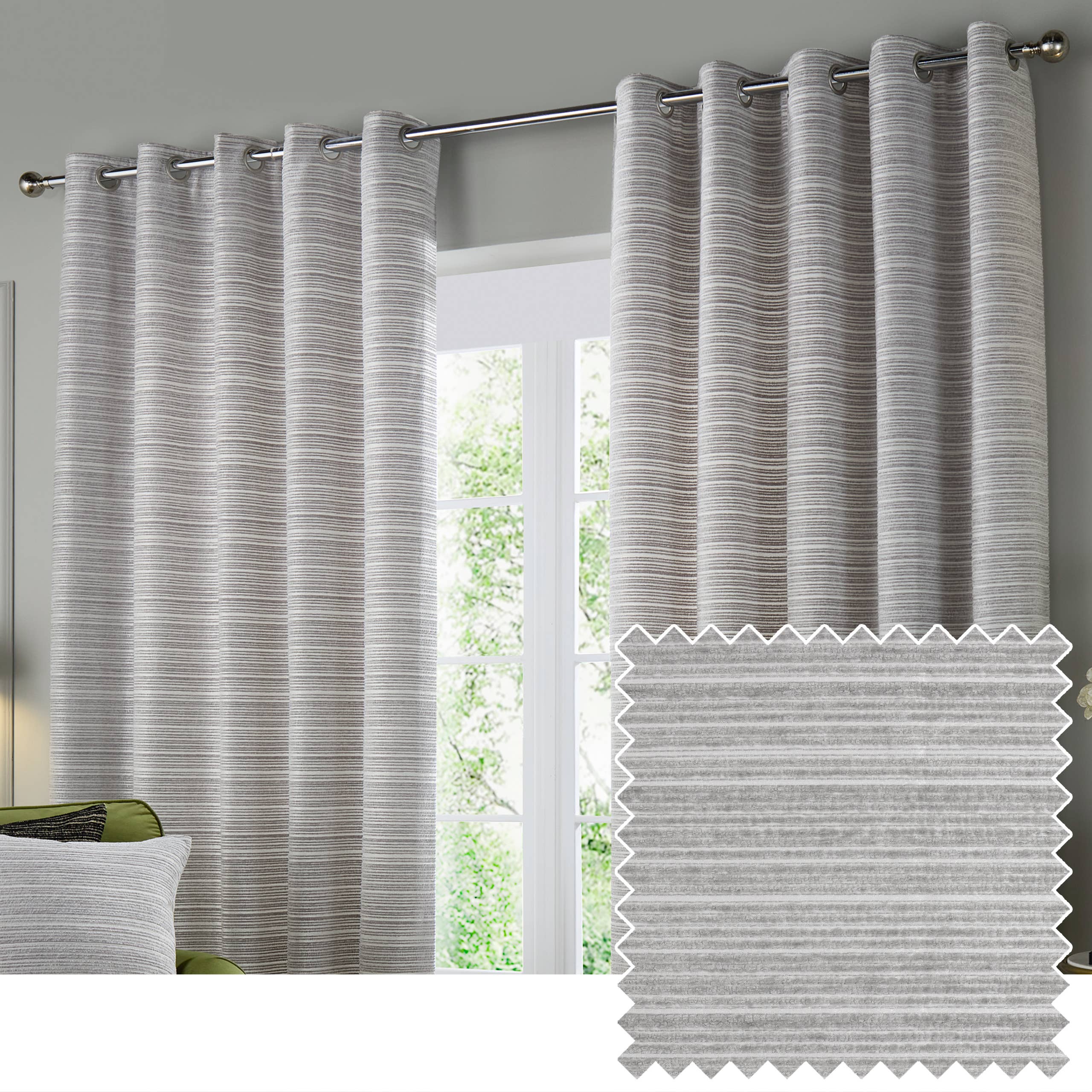 Jupiter Chenille Jacquard Eyelet Curtains Silver for wholesale on Faire0
