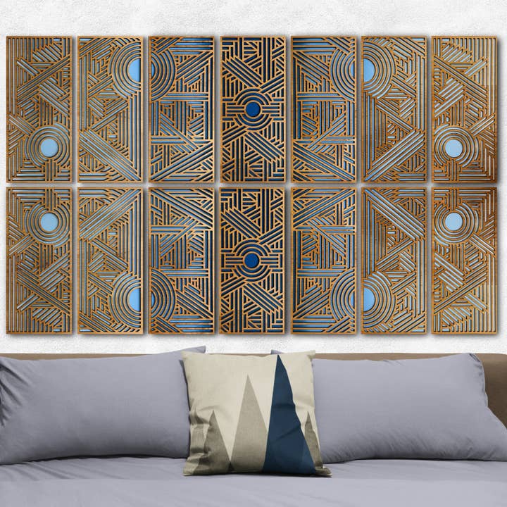 Large Living Room Art, Art Deco Wall Decor, 14 Panel for wholesale by Light House Laser Art