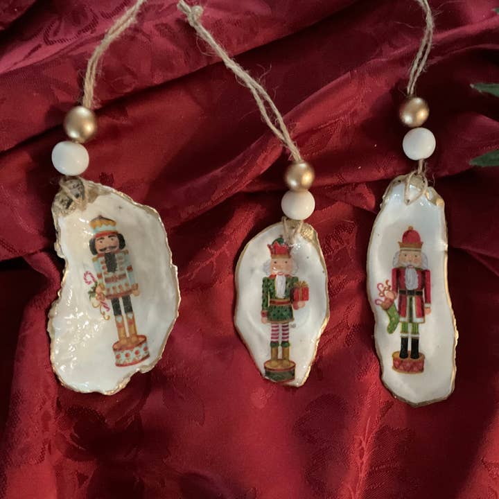 Repurposed Oyster Shell Nutcracker Ornament for wholesale by Maybelle Mishell