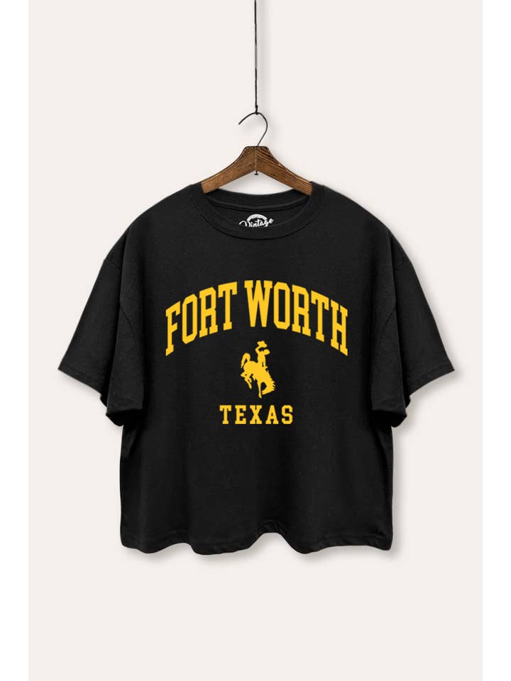 VINTAGE POINT USA - Vendita all'ingrosso Maglietta serigrafata - Donna - TOP CORTO GRAFICO "RODEO FORT WORTH, TEXAS"