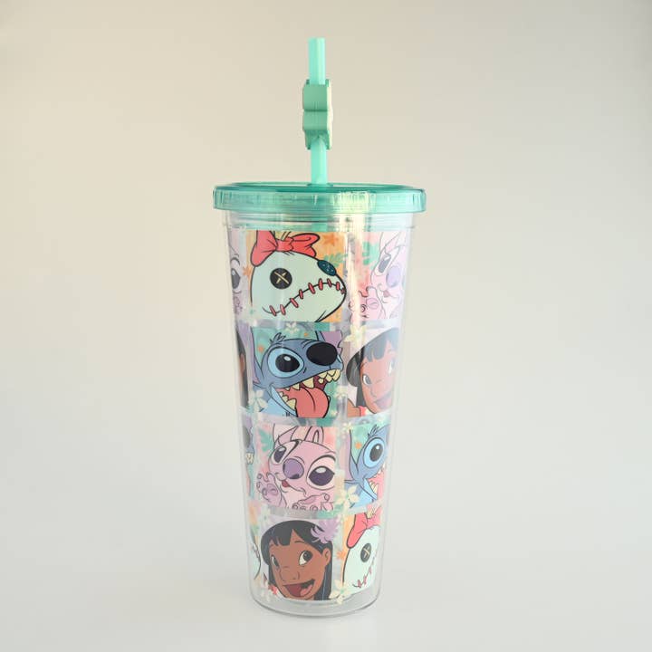 Silver Buffalo - Wholesale Drinking Glass/Cup - Lilo and Stitch Floral Character Grid 24oz Plastic Cold Cup