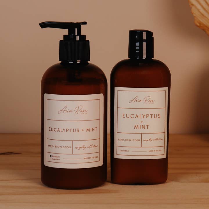 Eucalyptus Mint Hand + Body Lotion for wholesale by Aria Rose Bath Co