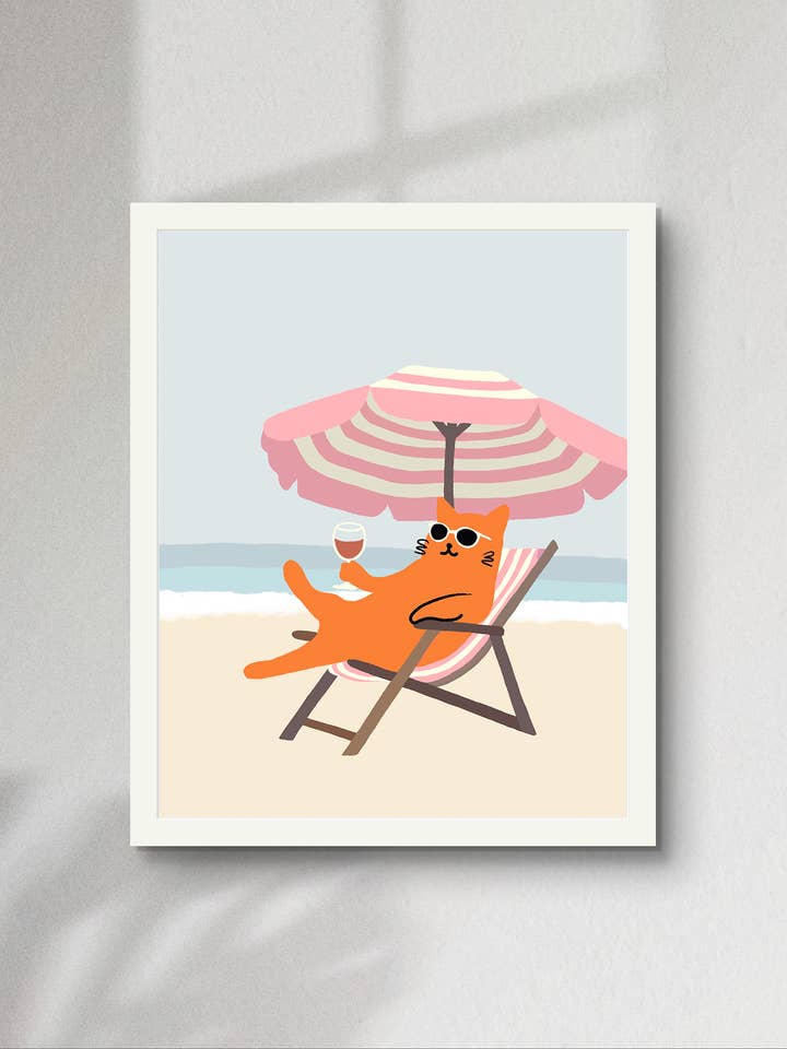 "Laying on the Beach Cat" Matted Print for wholesale by Angela Wan Art