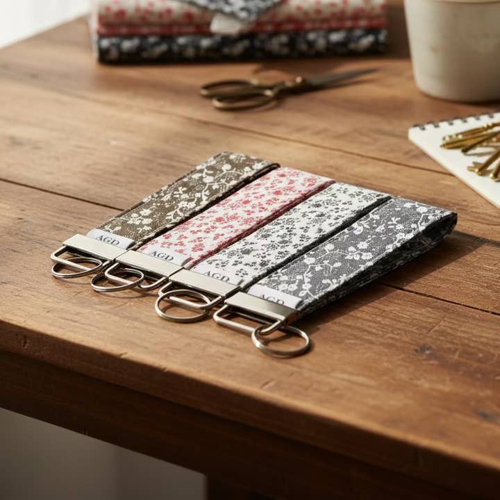 Handmade Key Fobs, Keychains, Wristlets - Limited Edition - Calico Florals 2 for wholesale by Ann Gregory Designs