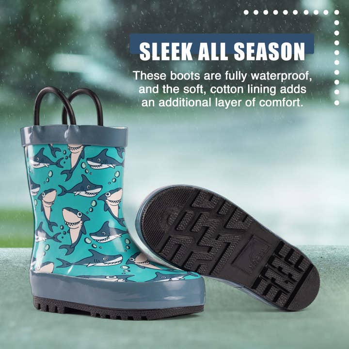 Eastern Off Price - Wholesale Rain Boots - Kids - Norty Kids Rubber Printed Rain Boots 40147 Teal Sharks