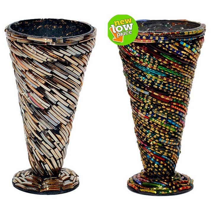 Will's Company - Wholesale Vase - Glass Bangle Mosaic Vase - Gold or Multi Colored, 7"2