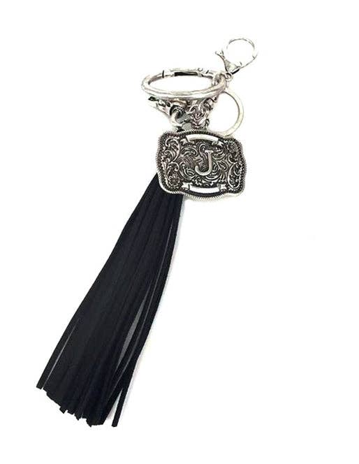 Snowing West - Wholesale Keychain - Unisex - Western Belt Buckle Initial Black Tassel Keychain9