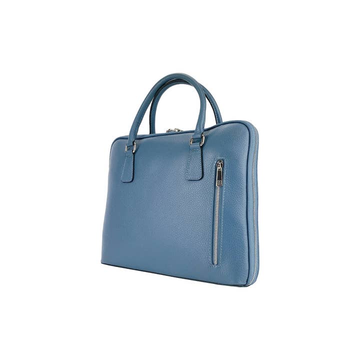 Kaili mood / RENATO BORZATTA - Italy since 1978 - - Vendita all'ingrosso Valigetta - Unisex - RB1019P | Cartella Business Unisex in Vera Pelle Made in Italy con tracolla removibile. Attacchi con moschettoni in metallo Nickel Lucido - Colore Avio - Dimensioni: cm 37 x 29 x 6,5